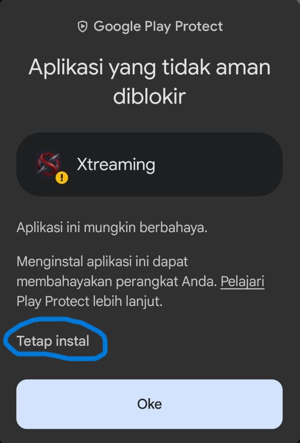 Pilih Tetap instal pada peringatan Play Protect